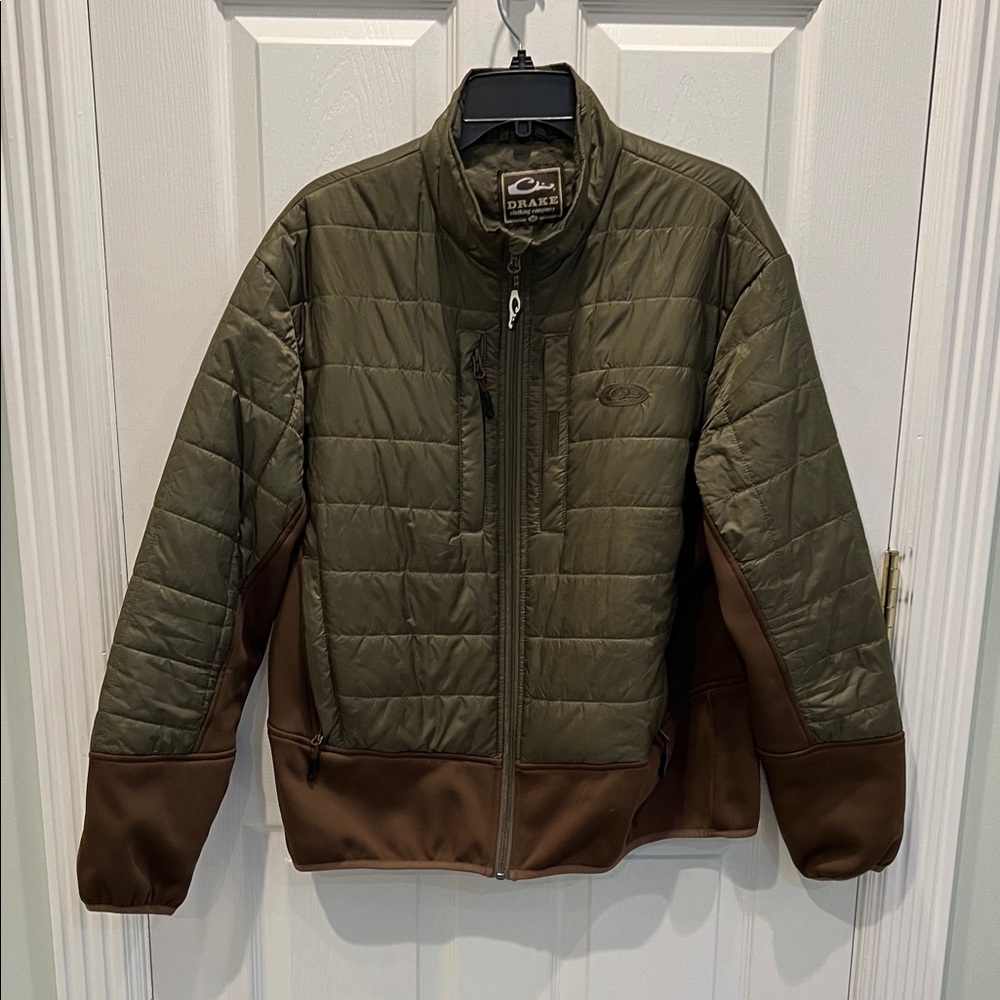Drake Men's Quilted Olive and Brown Puffer Jacket like new!
